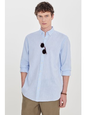 Altınyıldız Classics Pamuklu Keten Comfort Fit Düğmeli Yaka Çizgili Gömlek
