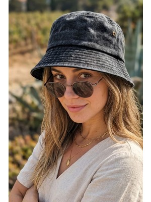 Ritagarcia Vintage Eskitme Bucket Şapka - Havalandırma Detaylı Unisex Kova Şapka