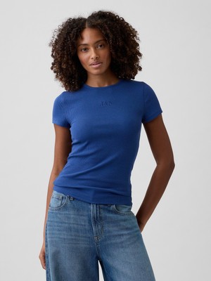 Gap Kadın Kobalt Mavisi Modern Fitilli Gap Logo T-Shirt