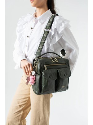 571 Collections Çanta Yıkanmış Deri Çok Fonksiyonlu Sırt, Omuz, ve El Çantası Yeşil (Model: 571-17T)