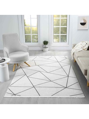 Pera Halı Beyaz Gri Siyah Üçgen Geometrik Modern Halı - NG5112AV