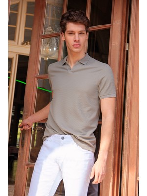 Altınyıldız Classics Slim Fit Dar Kesim Polo Yaka Jakarlı Esnek Tişört