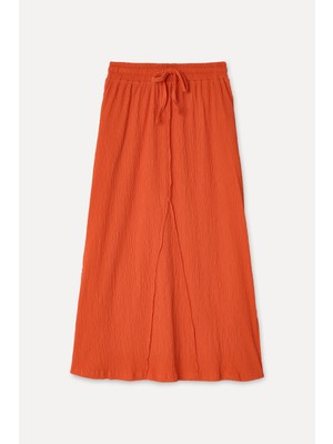 Mudo Kadın Kırmızı Loose Fit Beli Bağlamalı Midi Etek