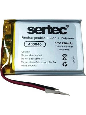 Çerçici Sertec 403040 3.7V 450 Mah Li-Polymer Pil (DEVRELI/1.5A)