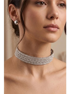 Petek Aksesuar Full Taşlı Tasma Choker Kolye