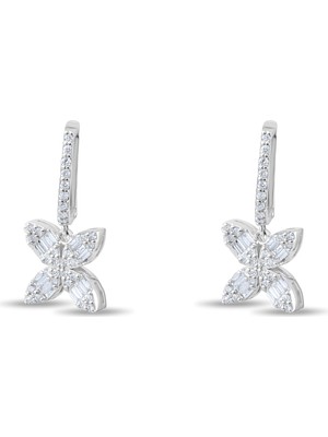 Lial Diamond 0.76 Karat Baget Pırlanta Küpe, Çiçek Figürlü ,doğal Pırlanta, Sertifikalı Mücevher