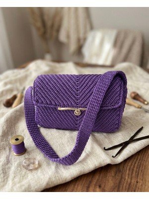 Lumea Mama El Örgüsü V Desenli Omuz Çantası - Canlı Mor Portföy Çanta💐