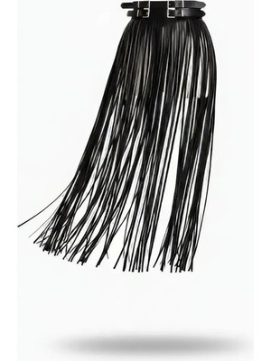 Pileli Store Siyah Etek Suni Deri Etek Çift Tokalı Bel Detaylı Etek - BRF1090