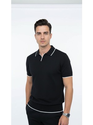 Plus Scorpion Erkek Pike Dokulu Triko Polo Yaka Tişört Slim Fit Şerit Detaylı Yazlık Model