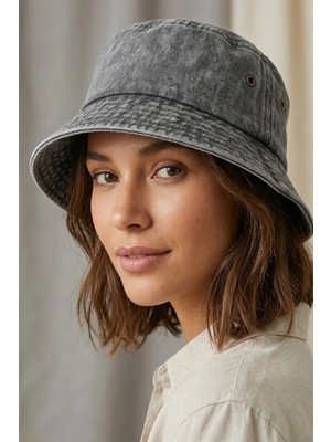 Ritagarcia Vintage Eskitme Bucket Şapka - Havalandırma Detaylı Unisex Kova Şapka
