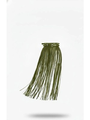 Pileli Store Haki Etek Uzun Püsküllü Suni Deri Etek - BRF1090