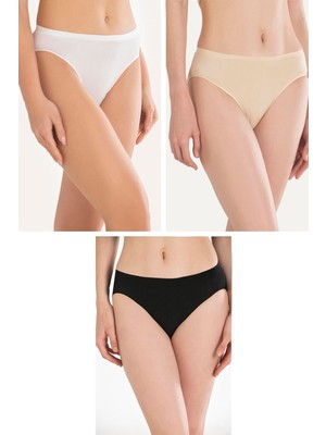 Pileli Store Pamuklu Siyah Beyaz Ten Rengi 3'lü Külot