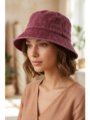 Ritagarcia Vintage Eskitme Bucket Şapka - Havalandırma Detaylı Unisex Kova Şapka