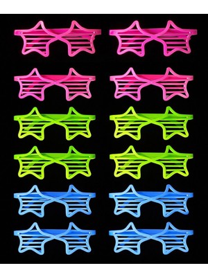 Pileli Store Retro Neon Fosforlu Yıldız Panjur Gözlük 12 Adet – 80’ler 90’lar Parti Stili