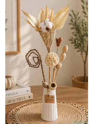 Yapay Çiçek Sitesi Doğal Tropikal Esinti Kuru Çiçek Tanzimi Vazo Hediyeli Model 17