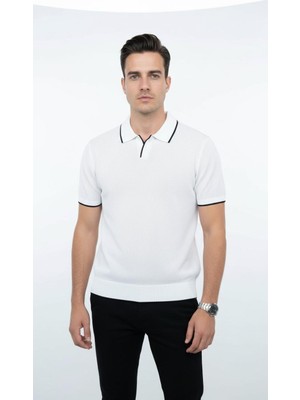 Plus Scorpion Erkek Pike Dokulu Triko Polo Yaka Tişört Slim Fit Şerit Detaylı Yazlık Model
