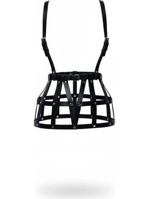 Pileli Store Siyah Etek Deri Kafes Yapılı Perçin Detaylı Etek Mini Etek - BRF1252