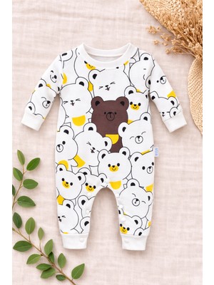 Bubito Sevimli Ayılar Görselli Bebek Tulum Beyaz