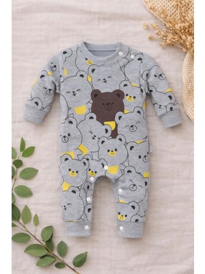 Bubito Bebek Sevimli Ayılar Görselli Bebek Tulum - Gri