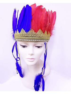 Pileli Store Bordo Mavi Renk Tüylü Kızılderili Başlığı | Taraftar Başlığı