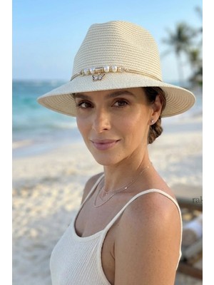 Ritagarcia Kadın Hasır Fötr Şapka Aksesuarlı Zarif Plaj Şapkası