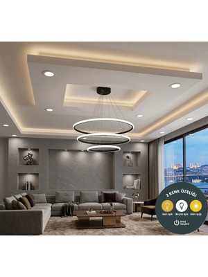 Lzy Avize Store 3’lü Çember Modern Tek Renk Siyah Sarkıt Avize – Salon & Yemek Masası Sarkıt Aydınlatma