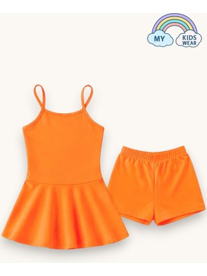 My Kids Wear Kız Çocuk Garson Mayo Elbiseli Şortlu 2’li Takım 12744