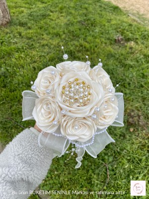 Buketim Seninle Gelin Çiçeği, Saten Taşlı Gelin Çiçeği, Incili Gelin Buketi, Beyaz Taşlı Buket