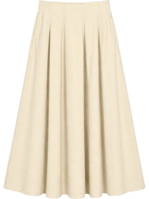 Mixray 4909 Kadın Beli Lastikli Pileli Dökümlü Parçalı Midi Etek Taş