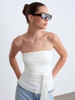 Dilvin 32841 Bağlamalı Bandeau Top-Ekru