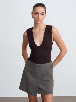 Dilvin 32835 V Yaka Bodysuit-Koyu Kahve