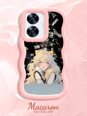 HONTINGA Realme C55 Uyumlu Kılıfı Düşüme Önleyici Basitlik Anti Düşme Darbeye Dayanıklı Basit Pembe Yumuşak Silikon Telefon Kılıfı Güzel Kız Desen K9-0088