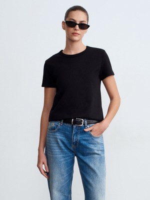 Dilvin 32779 Bisiklet Yaka T-Shirt-Siyah