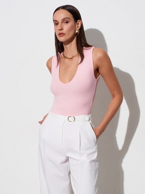 Dilvin 32835 V Yaka Bodysuit-Toz Pembe