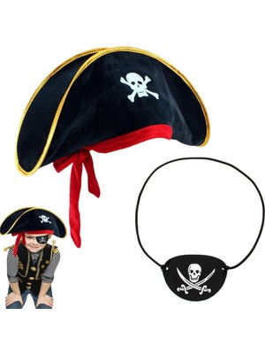 Luord-Store Çocuk Kadife Korsan Şapka & Vinle Deri Göz Bandı Seti