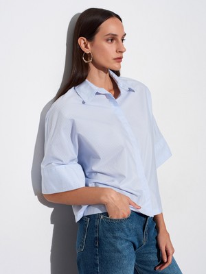 Dilvin 50542 %100 Pamuk Poplin Gömlek-Mavi