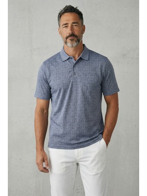 Erkek Simenti Yakalı Cepli Desenli Lacivert Tshirt