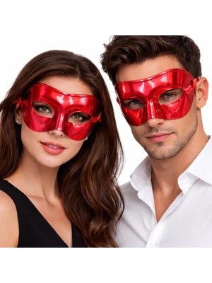 Luord-Store Metalize Parlak Parti Maskesi Kırmızı Renk 16X7 cm