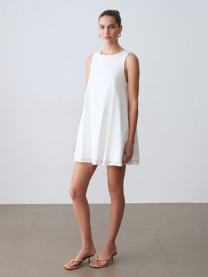 Dilvin 91500 %100 Pamuk Mini Elbise-Ekru