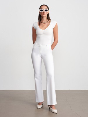 Dilvin 72680 Çan Paça Pantolon-Beyaz