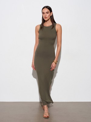 Dilvin 91652 Fitilli Midi Elbise-Haki