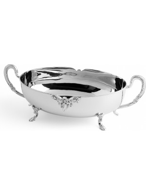 LuckyArt Dekoratif Kabartma Detaylı Ayaklı Paslanmaz Çelik Elips Kase 39 cm