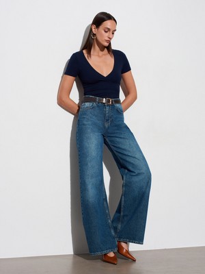 Dilvin 32758 V Yaka Kısa Kollu T-Shirt-K.lacivert