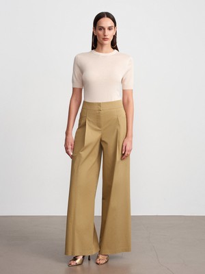 Dilvin 72666 Geniş Paça Pileli Pantolon-Camel