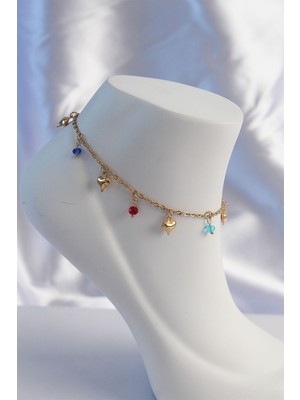 Solenya 316L Çelik Gold Renk Minimal Kalp Model Renkli Zirkon Taşlı Halhal