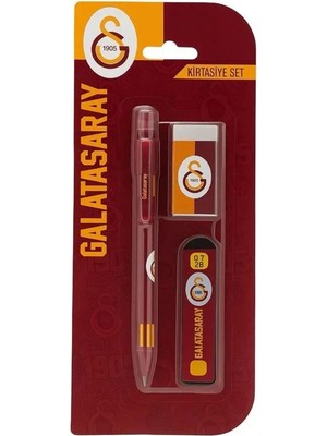 Galatasaray Kırtasiye Seti 3'lü Lisanslı Versatil Kalem ve Silgi 0,7 mm Kırmızı Renk