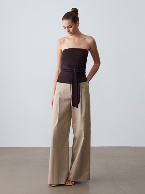 Dilvin 32841 Bağlamalı Bandeau Top-Koyu Kahve