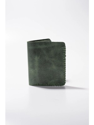 ByTooche Gaia Yeşil El Yapımı Hakiki Deri Para Bölmeli Kartlık Unisex Kadın Erkek Cüzdan