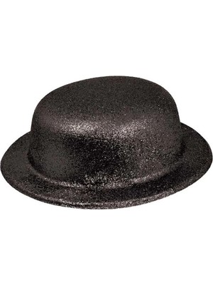 Luord-Store Siyah Renk Yuvarlak Simli Plastik Parti Şapkası