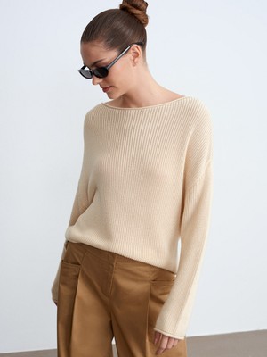 Dilvin 10804 Kayık Yaka Dökümlü Kazak-Taş